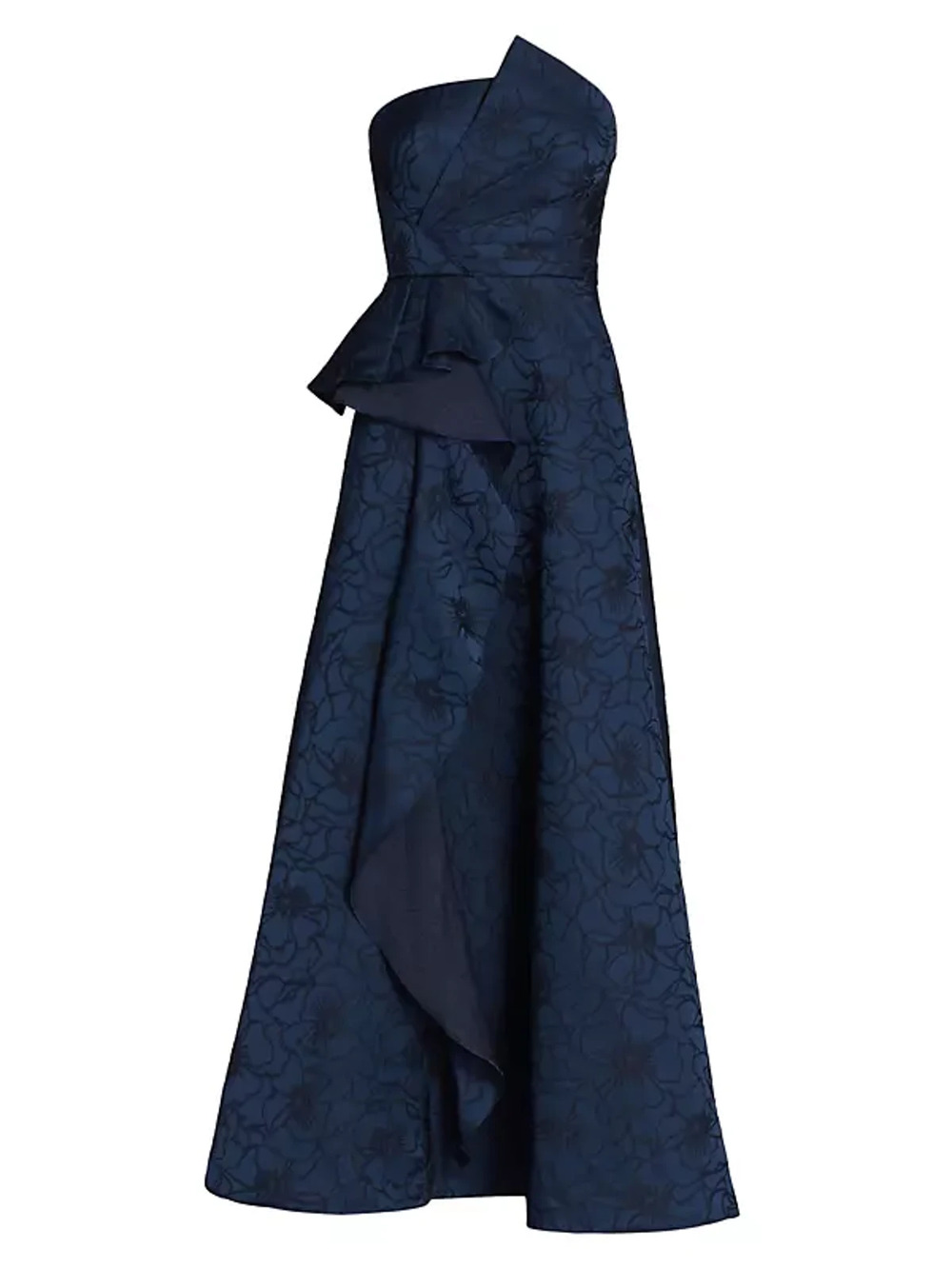 Ml Monique Lhuillier Elegant Blue Sea Floral Jacquard Ballgown Size 2